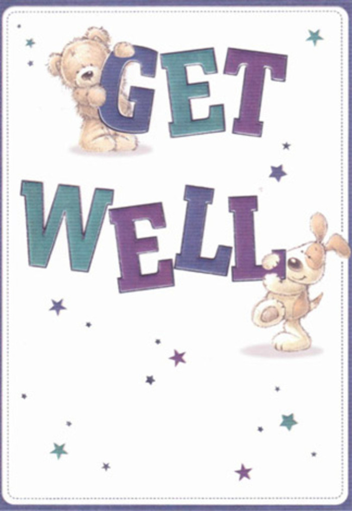 There's a uniquely uplifting spirit to this get well card, echoing the warm community bonds that define Clerkenwell. In the soft glow of a clear background reminiscent of the local cafés along Farringdon Road, two charming figures take centre stage: a plush teddy bear balanced atop the bold indigo letters of 'GET,' and a lively puppy supporting 'WELL' with outstretched paws. Their eyes sparkle with hope, each brushstroke conveying the same detailed attention seen in the flower arrangements of a skilled Clerkenwell florist. Playful starbursts, shaded in amethyst and teal, burst across the scene like well wishes drifting over St. James's Church. The tactile textures of fur, the gentle curve of ears and noses, and the vibrant lettering combine to form a tableau of comfort and kindness-the emotional equivalent of sending fragrant blooms from Flowers Clerkenwell to a loved one on the mend. The artistry suggests innocence and care, gently reassuring the recipient that there's lightness and healing within reach. With every element thoughtfully placed, this card feels like a gentle embrace, radiating optimism and empathy, perfectly suited for sharing hope within the heart of Clerkenwell.
